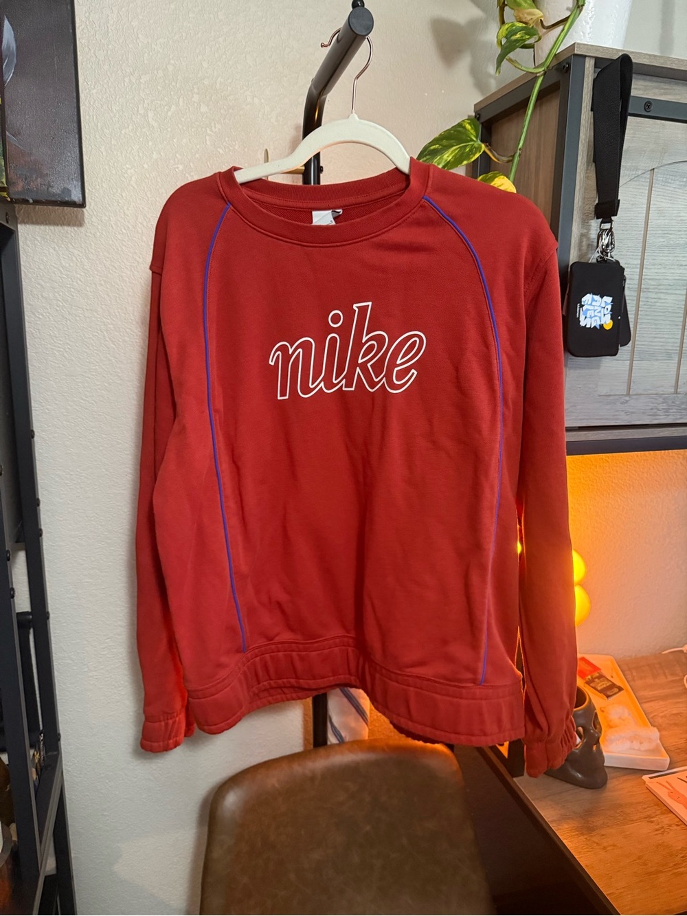 Nike Orange-Red Crewneck Sweatshirt with Black Logo Tag